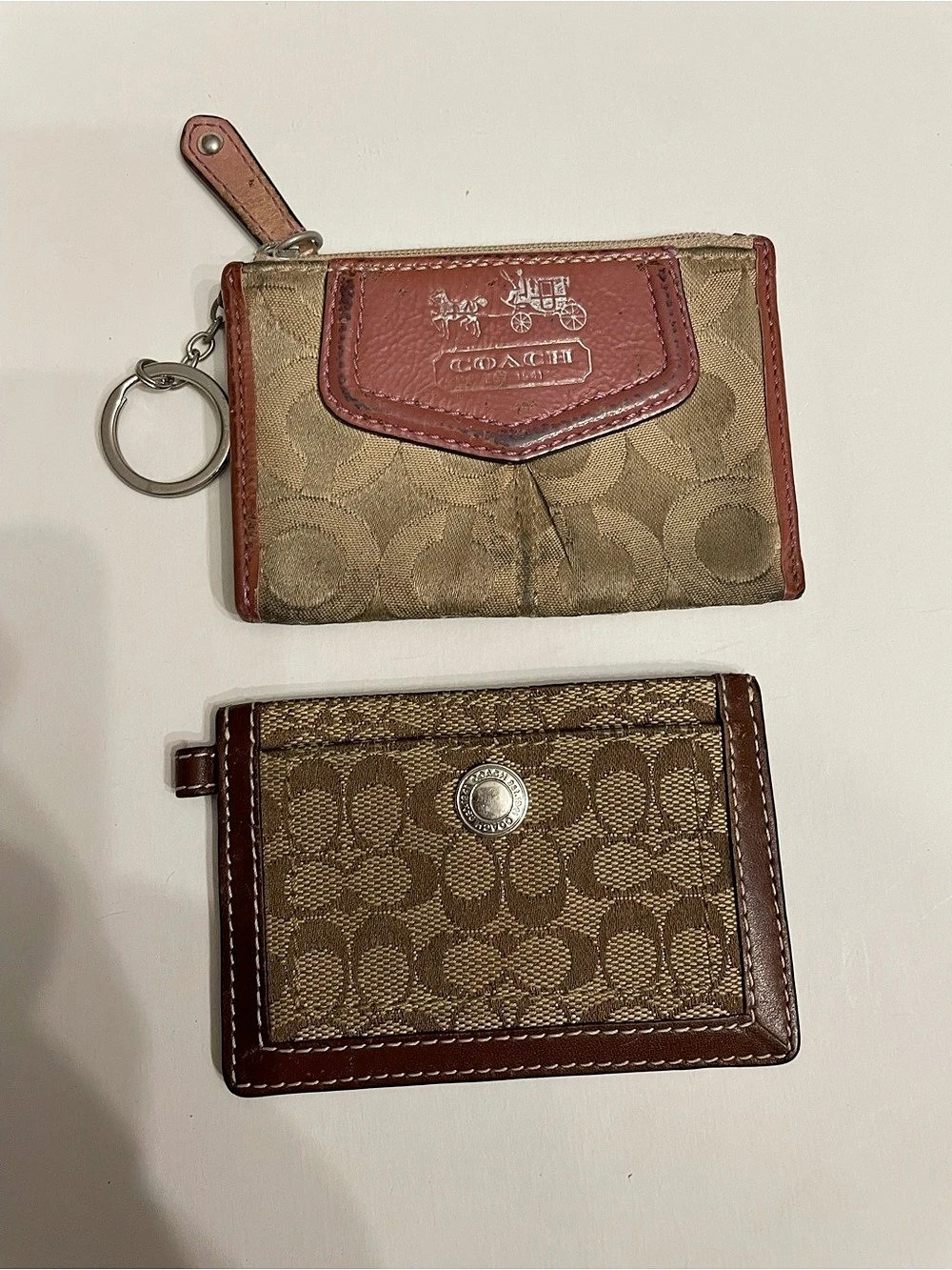 Coach Mini Skinny ID Case in Signature Canvas Brown and card holder (set of 2)